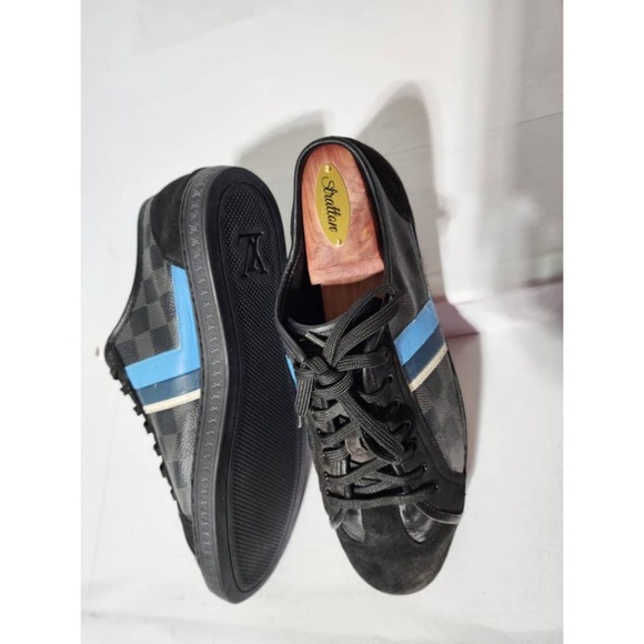 Authentic LOUIS VUITTON Suede Canvas Totem Sneakers Black Size 7 - Picture 10 of 16